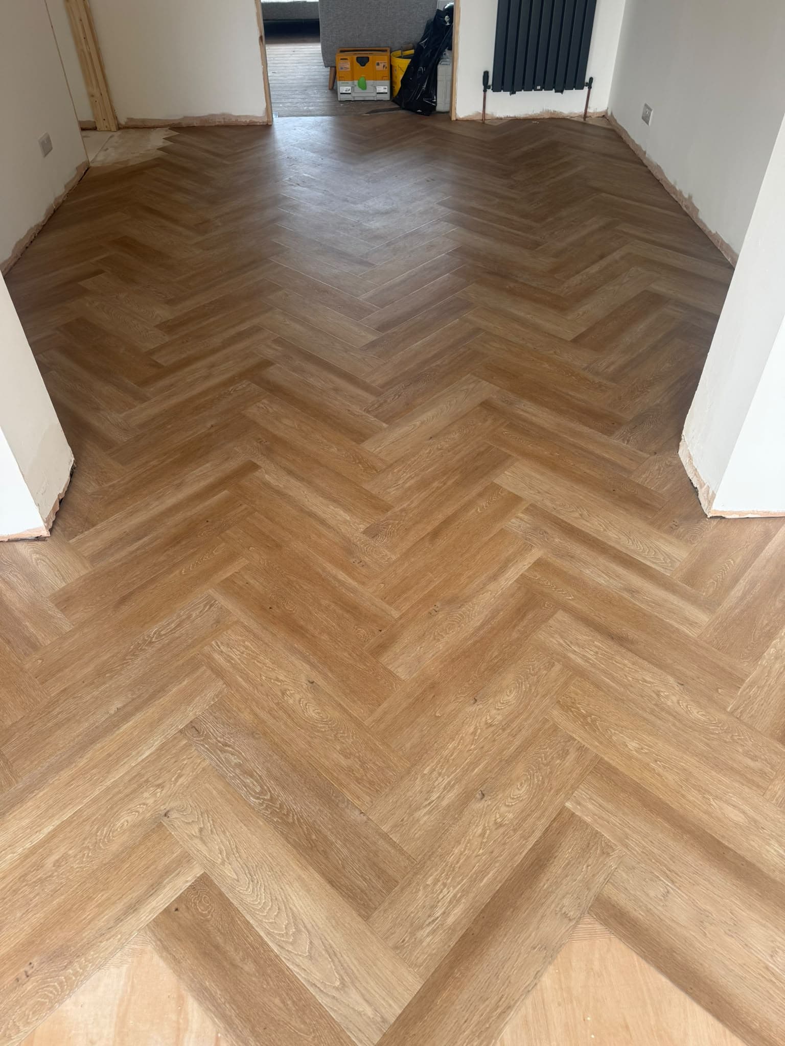 Herringbone oak floor in a hallway